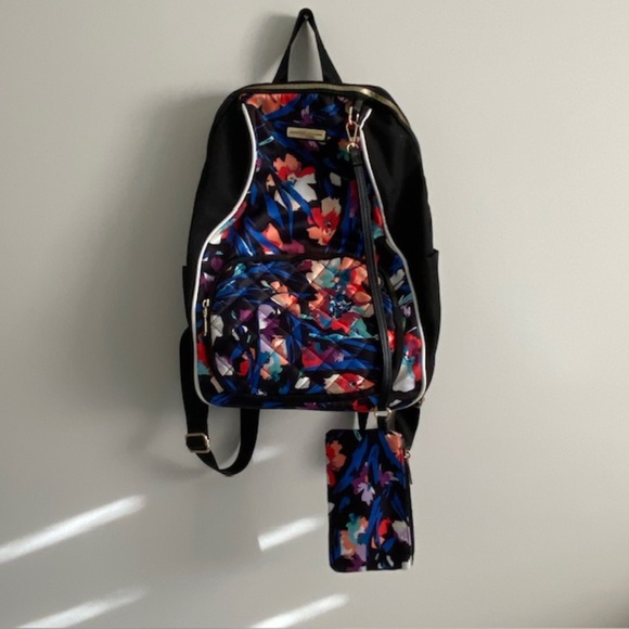 Adrienne Vittadini Black Backpack with Floral Design and Stylish Pattern - Picture 2 of 8